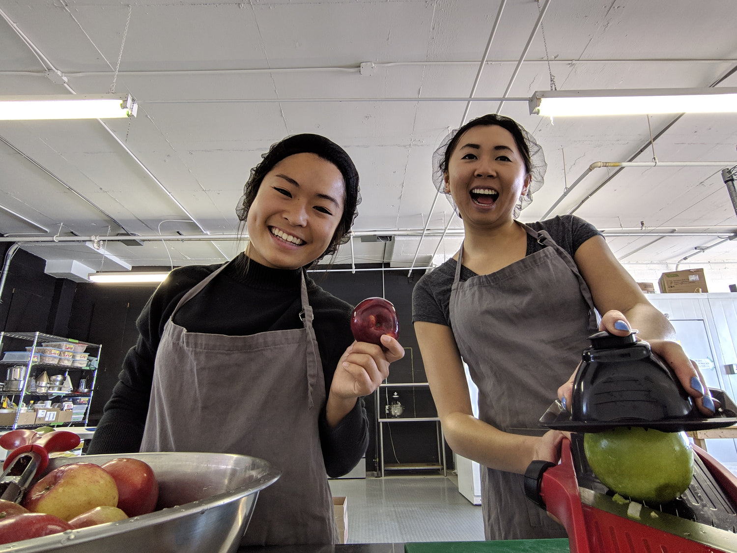 jamie and isabelle in the kitchen processing apples